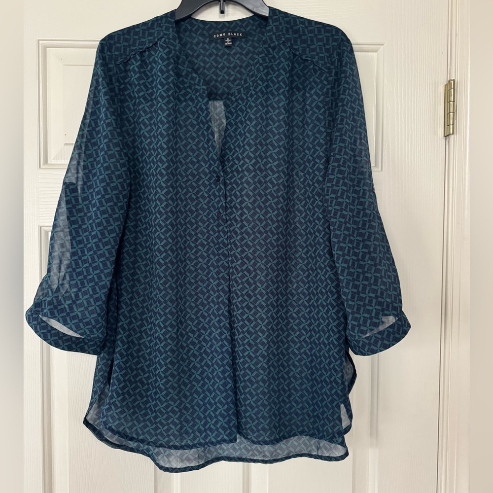 Como Black geometric pattern sheer women’s blouse XL